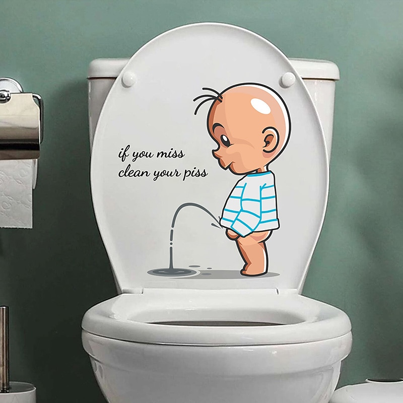 Funny Warning Toilet Stickers Cartoon Child Urination Toilet Lid WC Door Sticker Removable Household Self-Adhesive Decor Paper