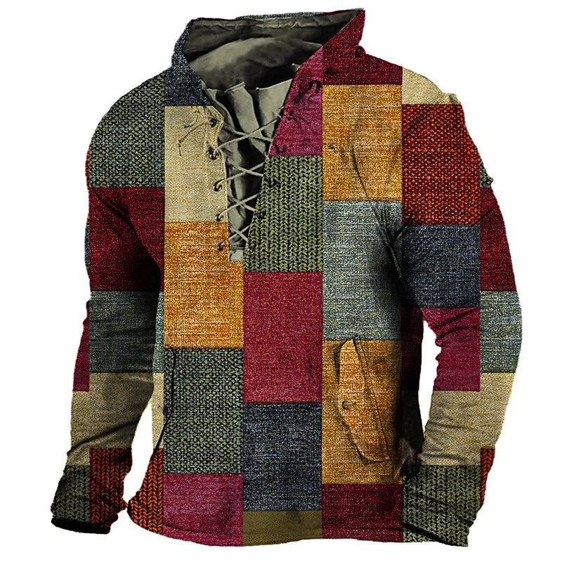 Men's Unisex Plaid Tartan Graphic Prints Sweatshirt Long Sleeve Sweatshirt Hooded Designer Casual Big and Tall 3D Print Sports & Outdoor Daily Sports Lace up Print Spring &  Fall