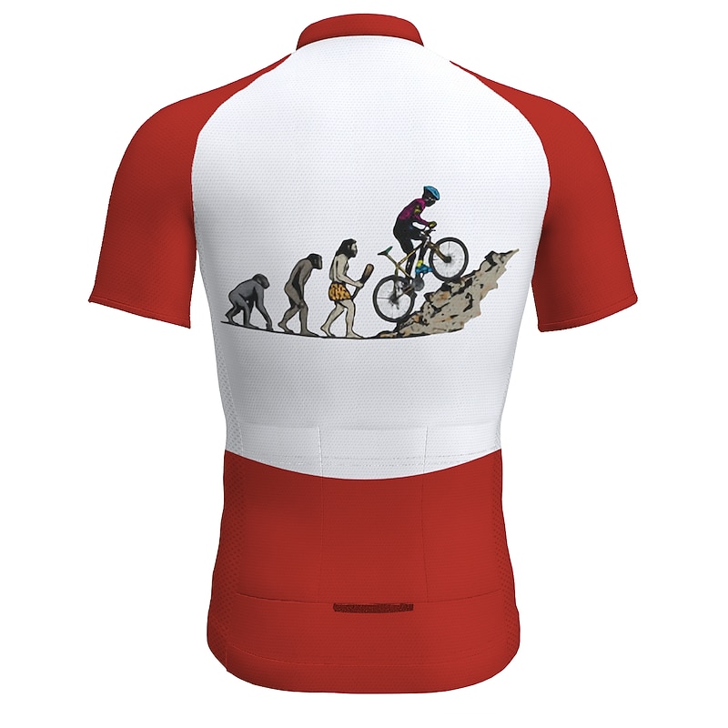 Men's Cycling Jersey Patterned Funny Evolution Short Sleeve Bike Jersey Top with 3 Rear Pockets Mountain Bike MTB Road Bike Cycling Quick Dry Reflective Strips Back Pocket Sweat wicking Sports Red4