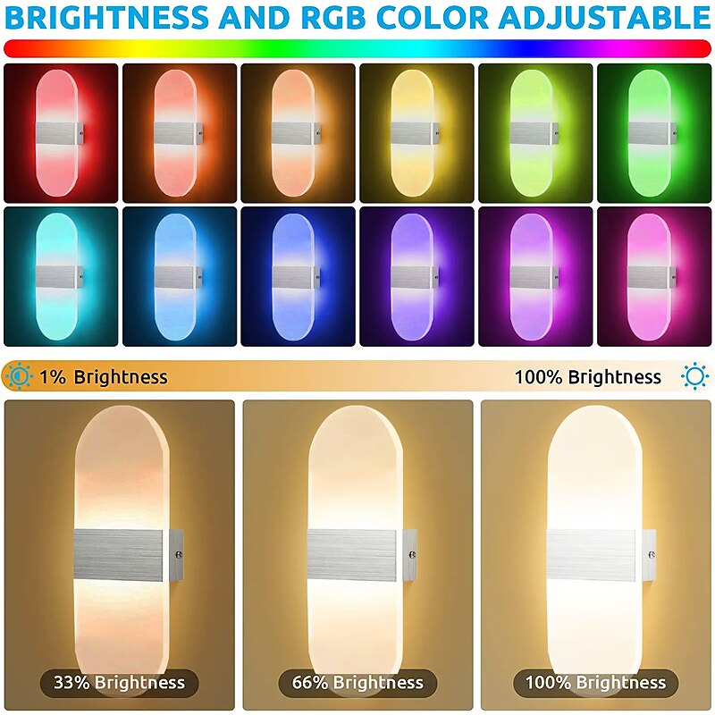 LED Dimming Wall Lamp, 15.6in RGB WIFI Bluetooth 2.4G 10W Indoor Smart Acrylic Wall Lamp APP Control Compatible with Alexa and Google home Assistant without Hub Suitable for Bedroom Corridor4