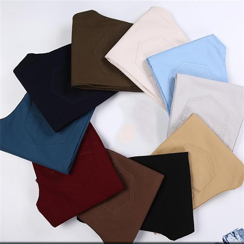 Men's Trousers Chinos Work Pants Casual Pants Pocket Straight Leg Plain Comfort Breathable Office Daily Streetwear Stylish Classic Black Wine Micro-elastic4