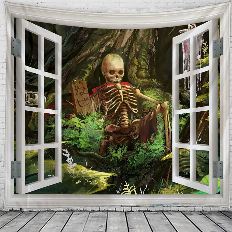 Halloween Decorations Tapestry Skeleton Wall Art Large Hanging Tapestry Mural Decor Photograph Backdrop Blanket Curtain Home Bedroom Living Room Graveyard3