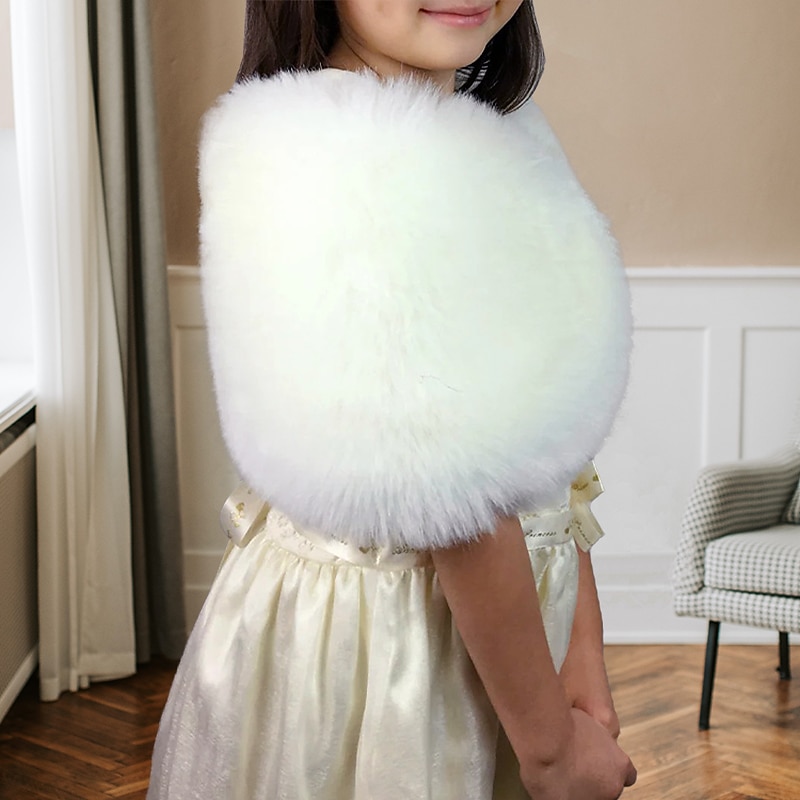 Faux Fur Wraps Shawls Kids' Wraps Pure Princess Sleeveless Faux Fur Wedding Wraps With Pure Color For Wedding Fall2