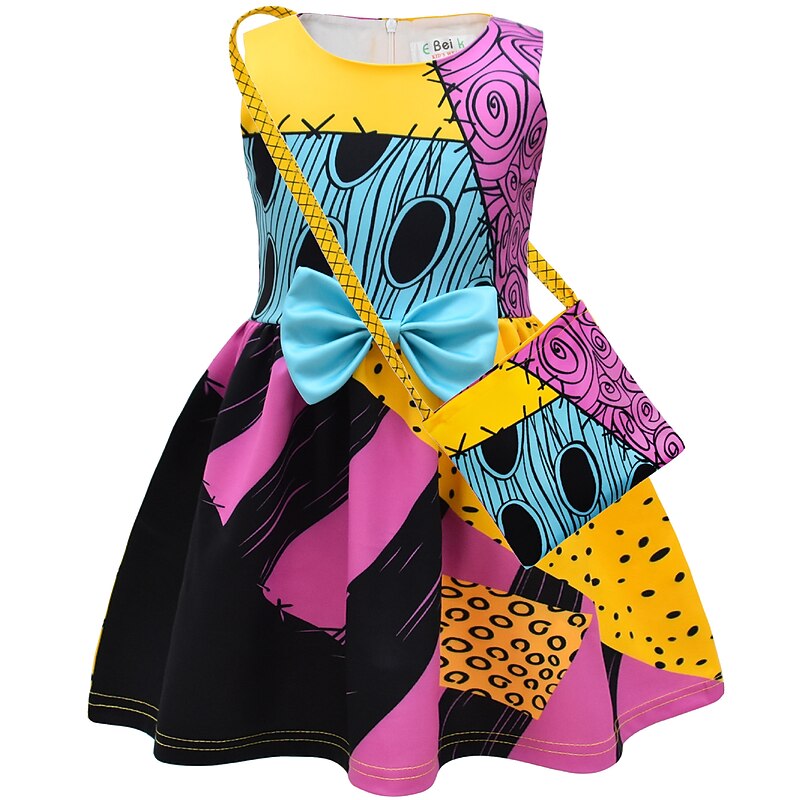 Kids Girls' Dress Cartoon Skull Sleeveless Vacation Halloween Costume Cotton Asymmetrical A Line Dress Summer Spring 2-8 Years Black Pink3