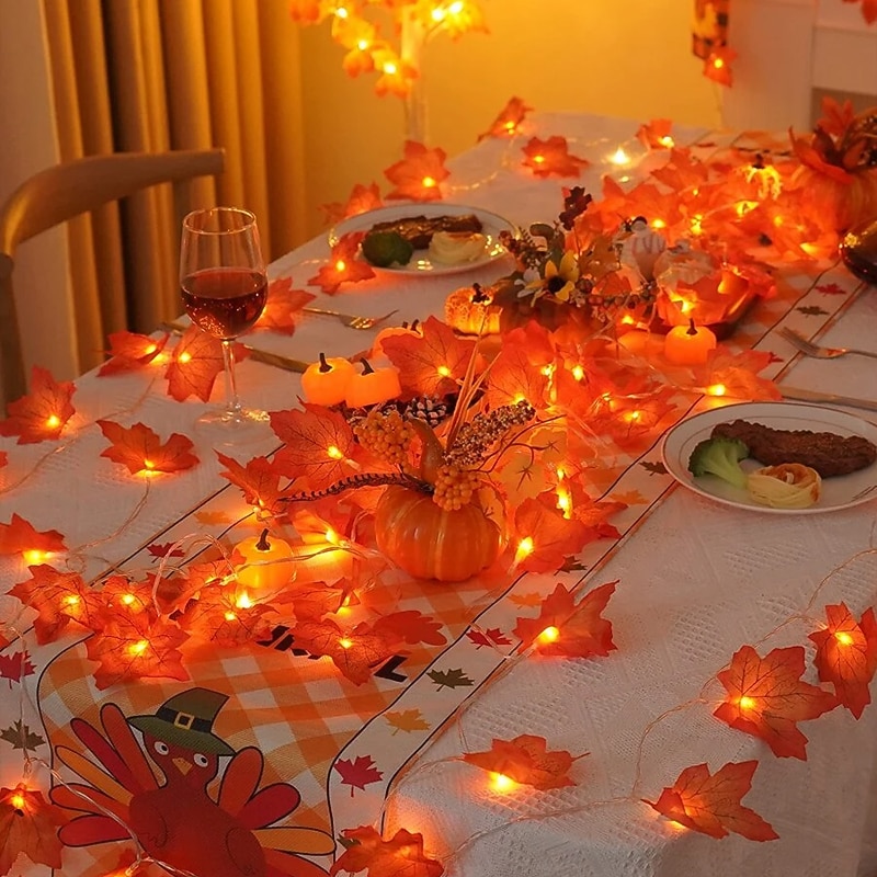 Maple Leaf String Lights Fall Decoration Fall Garland Lights 3m 20LEDs Battery Operated for Outdoor Home Thanksgiving/Halloween Party Decoration