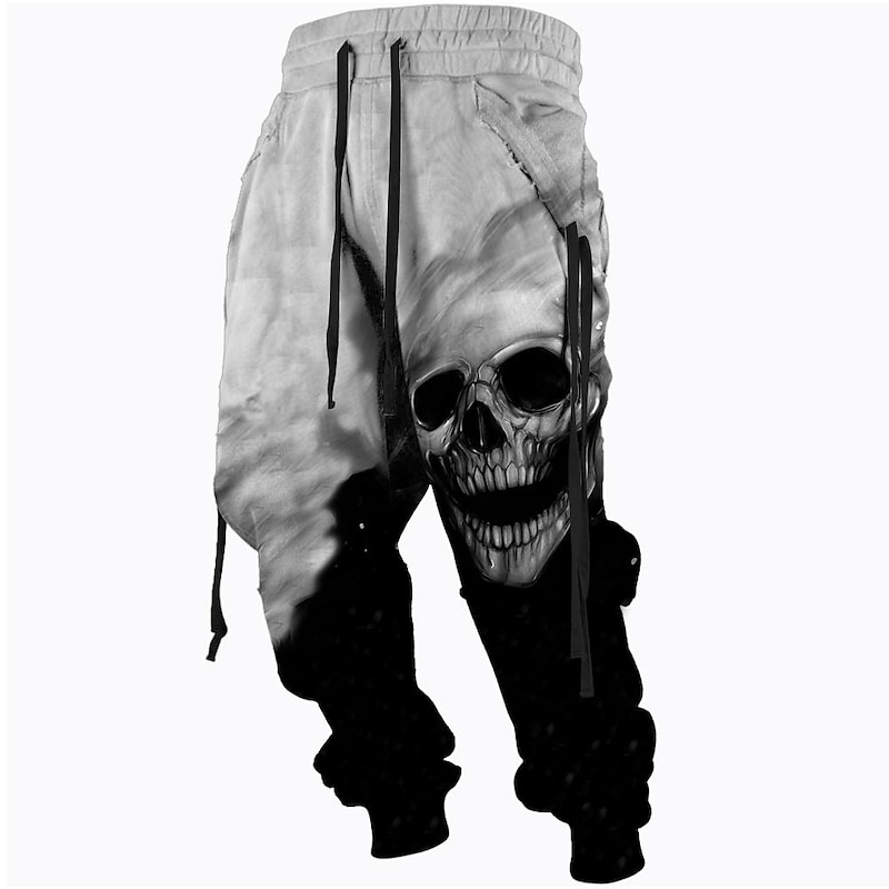 Halloween The Skull Pants Mens Graphic | Casual Sports Outdoor Yellow Cotton | Sweatpants Joggers Trousers Drawstring Side Pockets Elastic Waist Prints Comfort Breathable Daily Blend2