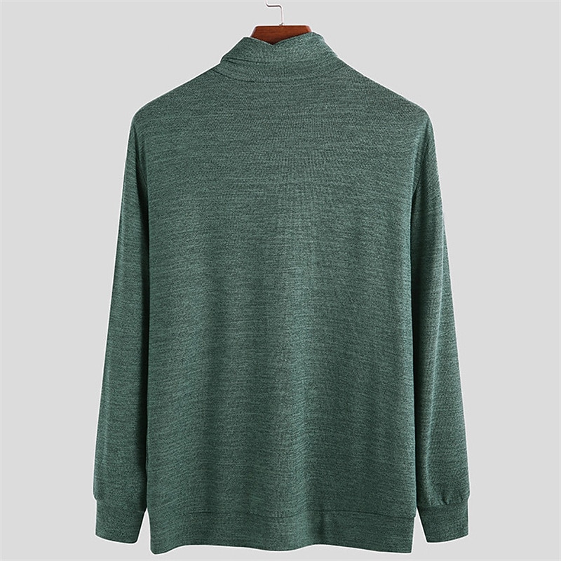 Men's T Shirt Turtleneck shirt Long Sleeve Shirt Long Sleeve Rolled collar Spring Fall Plain Fashion Casual Chunky Vacation Casual Weekend Black Green Gray Top Tee for Men4