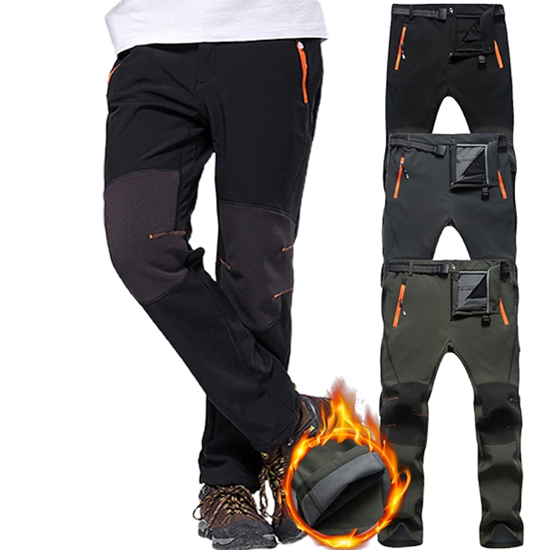 Men's Hiking Pants Trousers Fleece Lined Pants Softshell Pants Winter Outdoor Thermal Warm Windproof Multi Pockets Sweat wicking Bottoms Elastic Waist Zipper Pocket Black Army Green Hunting Ski