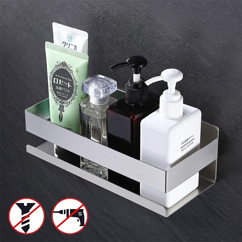 Shower Caddy Bathroom Shelf,Self-Adhesive Shower Shelf Stainless Steel Wall-mounted Punch-free Bathroom Storage For Bathroom,Kitchen(Brushed Nickel,Matte Black)