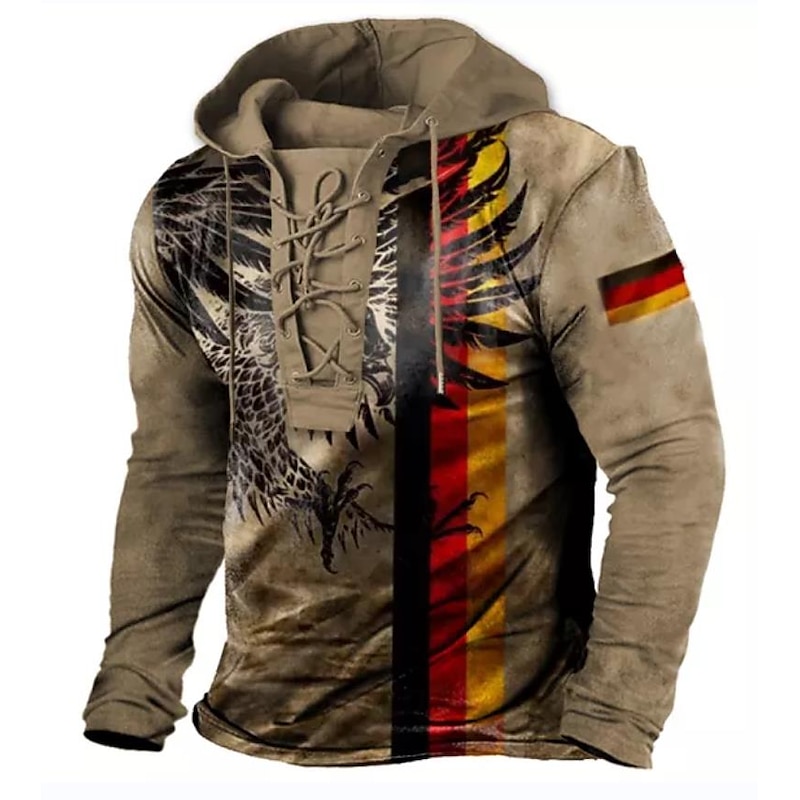 Men's Ethnic Hoodie Hoodies Sweatshirt Designer Casual Long Sleeve Hooded Sports & Outdoor Daily Sports Yellow Red Lace up Print Spring &  Fall Designer4