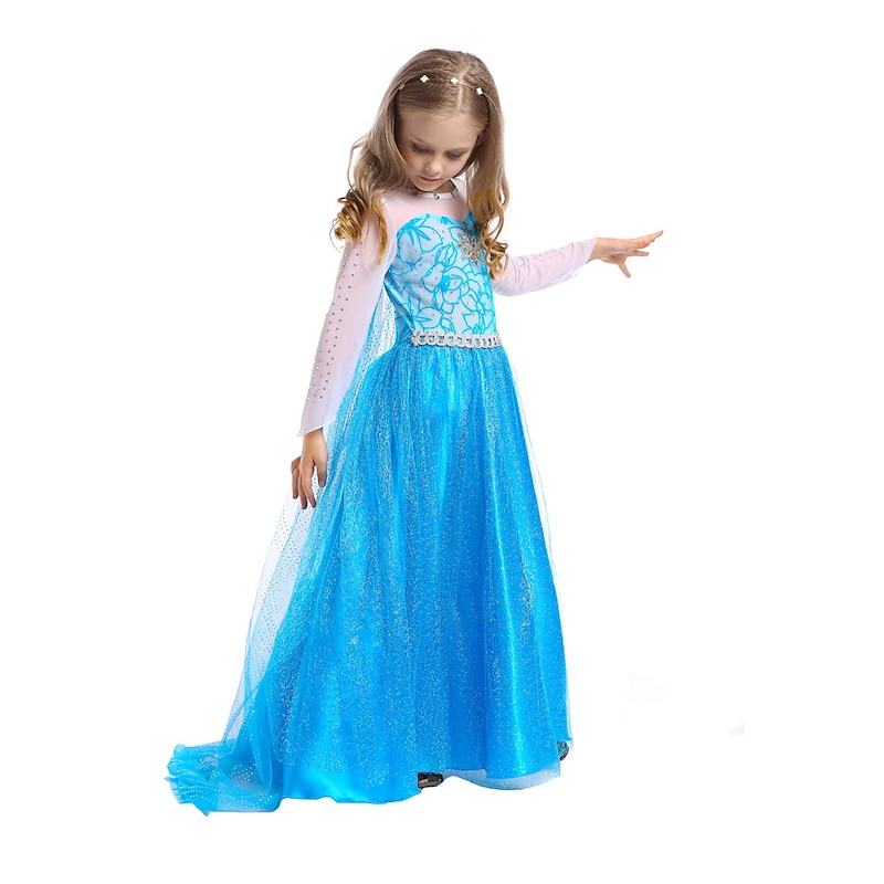 Kids Girls' Elsa Frozen Costume Dress Sequin Floral Performance Party Blue Maxi Long Sleeve Princess Sweet Dresses Fall Winter Regular Fit 3-10 Years3