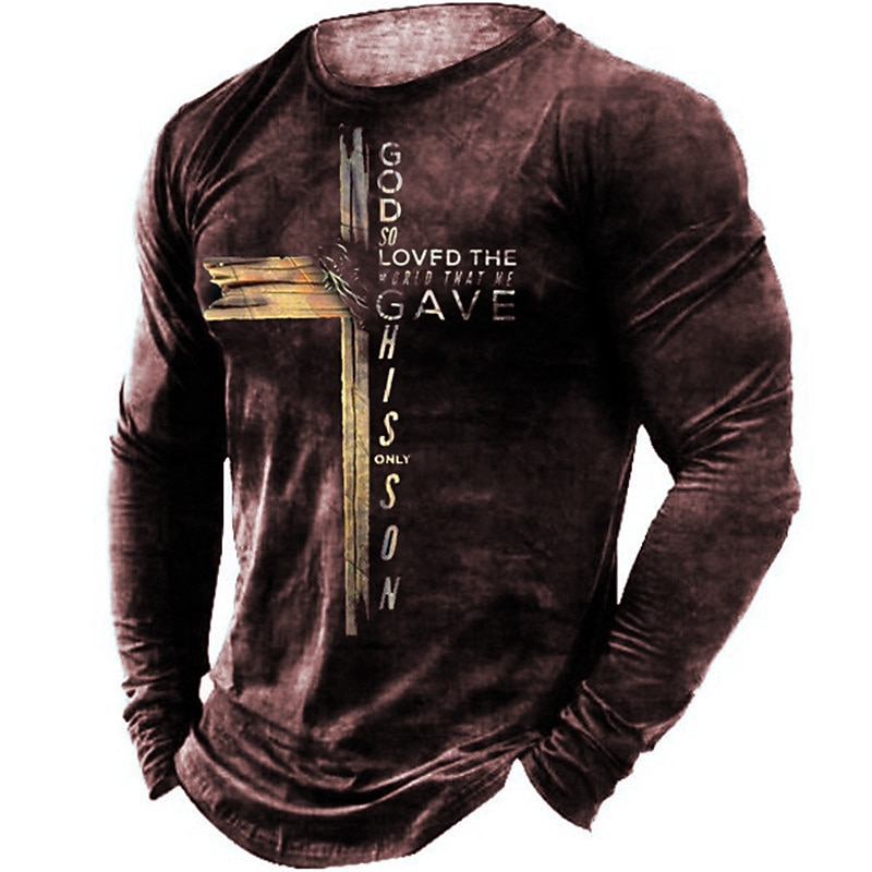 Men's Templar Cross Graphic Prints Cross T Shirt Graphic Tee Distressed T Shirt Long Sleeve T shirt 3D Print Crew Neck Shirt Vintage Designer Lightweight Outdoor Daily Holiday Black Red Brown Spring3