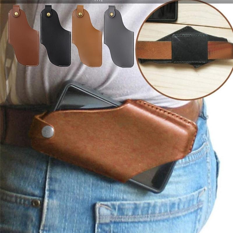 Men's Leather Belt Clip Phone Holster – Vintage PU Leather Waist Pouch Case with Snap Closure, Hands-Free Cell Phone Holder for Outdoor Travel & Daily Use