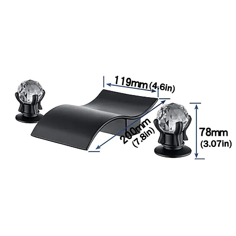 Bathroom Sink Faucet with Two Crystal Knob Handles Waterfall Matte Black/Chrome Deck Mounted Widespread 3 Holes Bathroom Faucets for Bathtub or Sink2