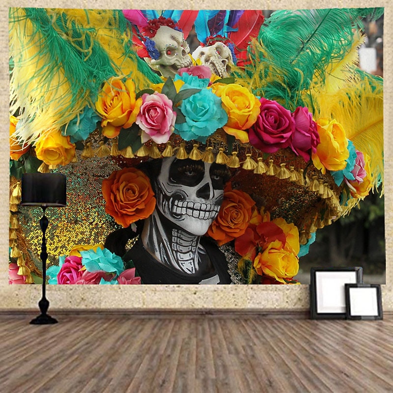 El Día de los Muertos Party Wall Tapestry Art Decor Blanket Curtain Hanging Home Bedroom Living Room Decoration Polyester Day of Dead4