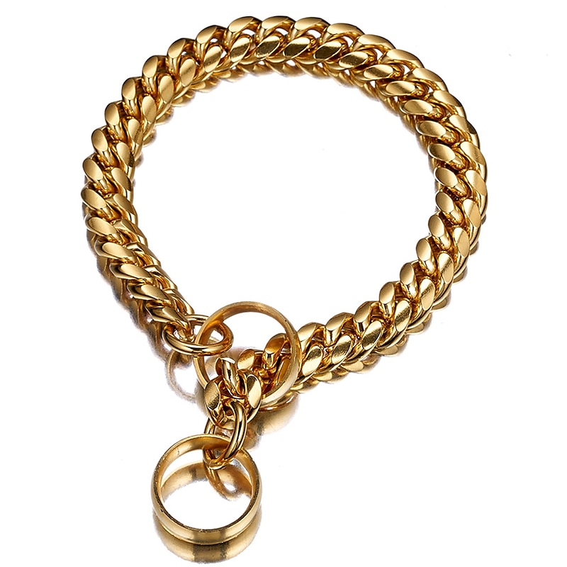 14mm New Stainless Steel Training P Chain Dog Chain 18K Gold Polished Cuban Chain Pet Dog Collar Necklace2