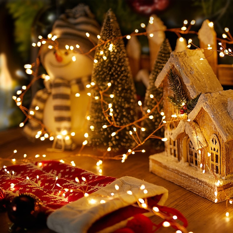 Elegant Wedding Party Reception 5M 200LED Firecracker String Lights, 2M 100LED Copper Cluster, Waterproof Starry Fairy Lights for Bedroom, Wreath Decor2