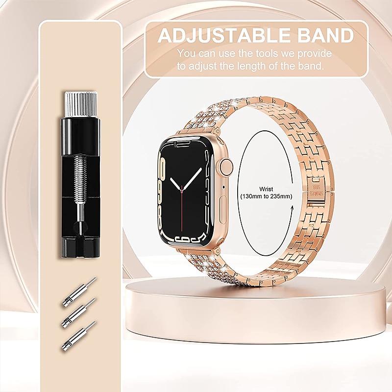Jewelry Bracelet Compatible with Apple Watch band 38mm 40mm 41mm 42mm 44mm 45mm 49mm with Case Women Bling Diamond Stainless Steel Rhinestone Strap Replacement Wristband for iwatch Ultra 2 Series 9 82