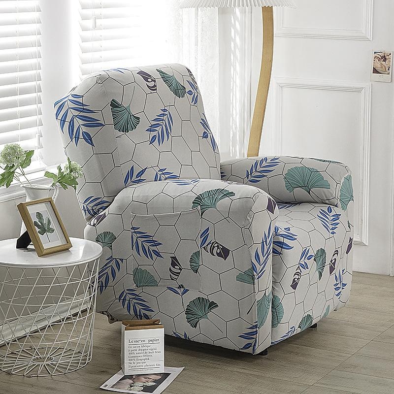 Recliner Covers Slipcovers Super Stretch Floral Printed Sofa Couch Cover Non Slip 1 Seater Lazy Boy Chair Covers Furniture Protector with Side Pocket for Living Room