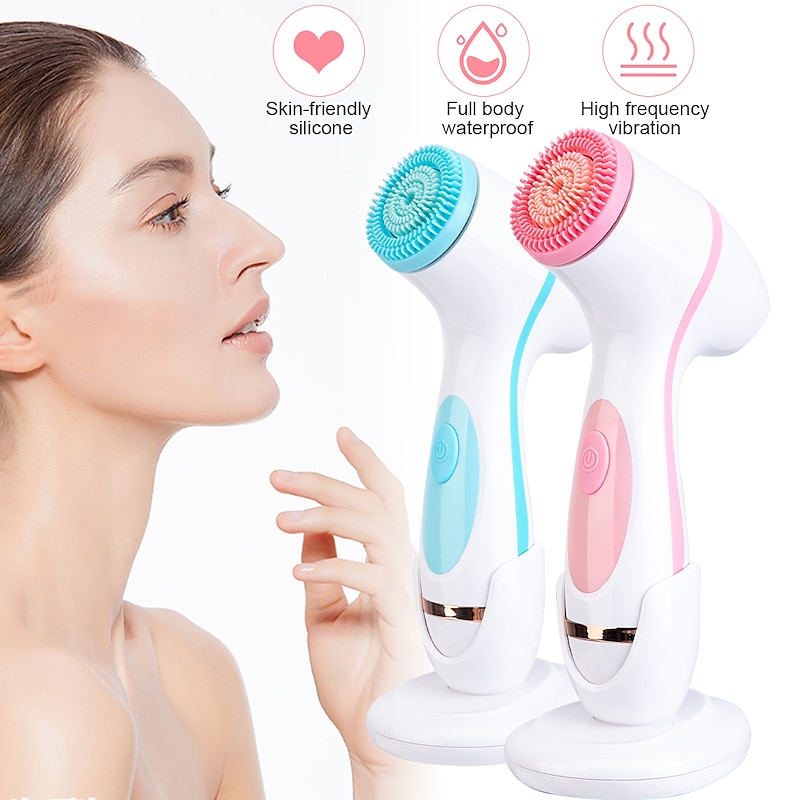 Ultrasonic Electric Facial Cleansing Brush 3 In 1 Silicone Rotating Face Brush Deep Cleaning Skin Exfoliation Waterproof Remove Blackheads Facial Massager2