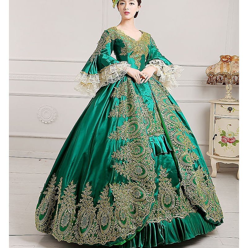 Rococo Victorian 18th Century Floor Length Prom Dress Plus Size Normal Poet Sleeve Vintage Ball Gown Fancy Dress Women's Royal Halloween Carnival Masquerade Party Prom Wedding Party Adults Dress All2