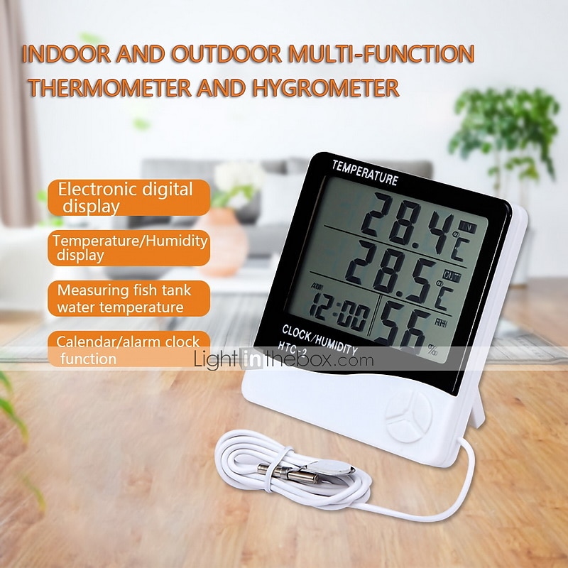 LCD Digital Temperature Humidity Meter Home Indoor Outdoor hygrometer thermometer Weather Station with Clock3