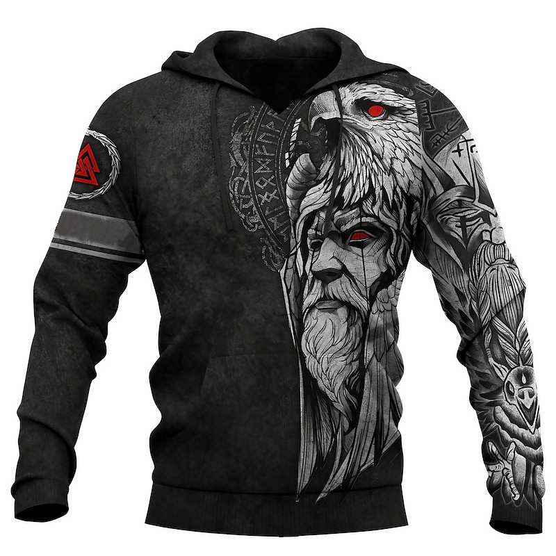 Men's Graphic Prints Human Viking Hoodie Hoodies Sweatshirt Streetwear Designer Long Sleeve Hooded Daily Sports Black Print Spring &  Fall Designer