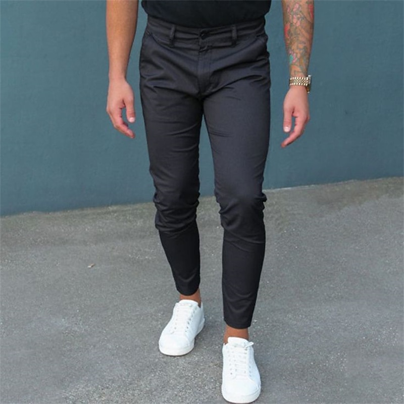 Men's Trousers Chinos Pencil Pants Jogger Pants Front Pocket Plain Comfort Breathable Business Casual Daily Streetwear Chic & Modern Black Navy Blue Micro-elastic2