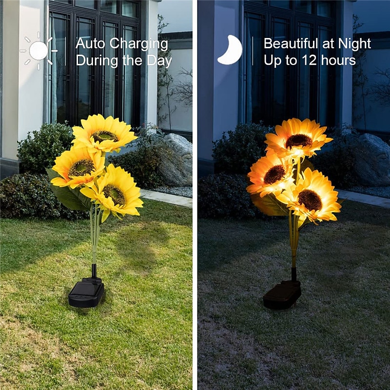 Solar Sunflower Lights, IP65 Waterproof LED with 3 Sunflowers Solar Outdoor Garden Lights for Outdoor Patio & Lawn Decoration 1/2pcs2