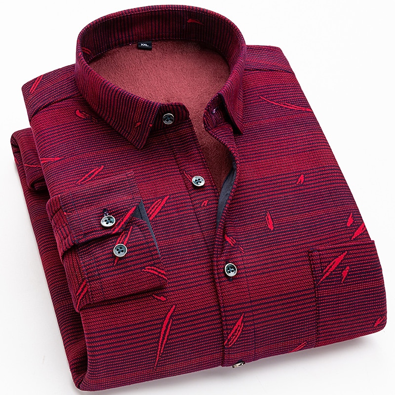 Men's Shacket Plaid / Striped / Chevron / Round Vacation New Year Navy blue+white Wine Red Dark Navy Long Sleeve Classic Collar Fall / Winter Clothing Apparel Print3