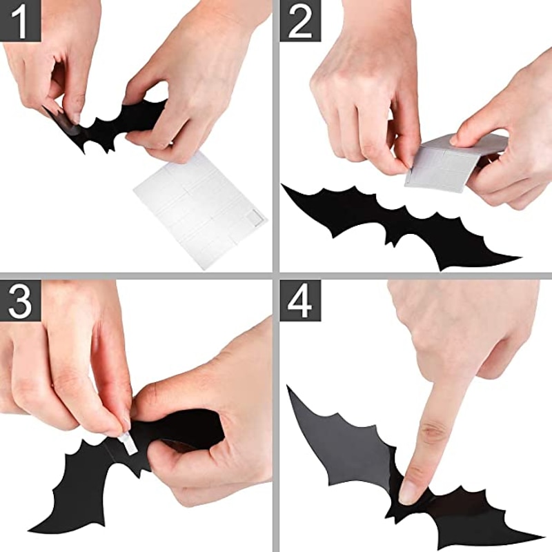 60PCS Halloween Party Supplies PVC 3D Decoration Realistic Horror Bat Spider Wall Accent, DIY Halloween Decoration Home Interior Window Decoration Set (Balck)4