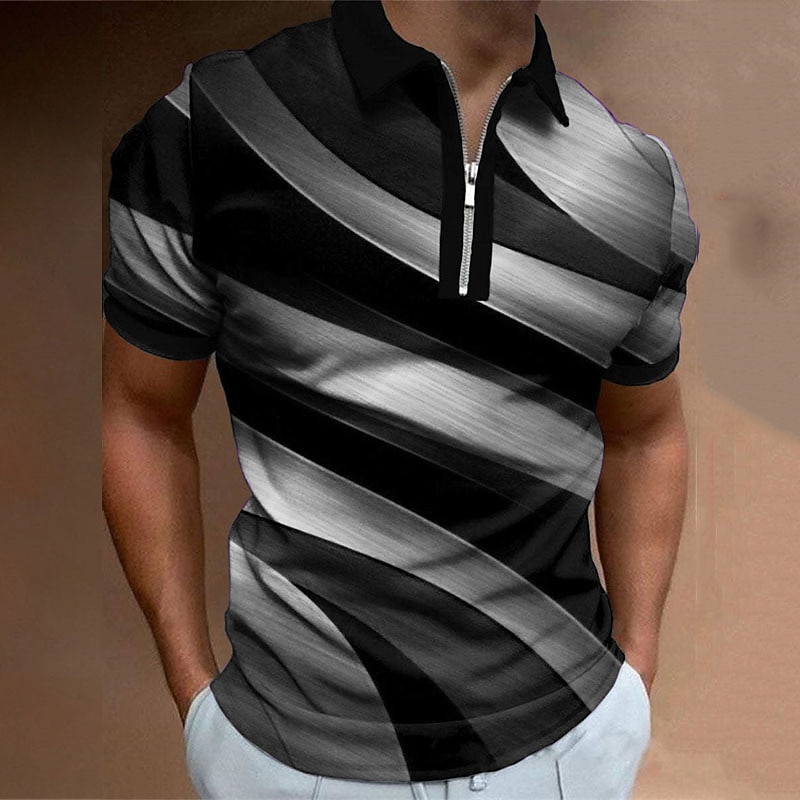 Men's Graphic Neon Zip Polo Shirts Golf Shirt Short Sleeve Polo Shirts Collared Shirts Casual Vacation Wear Rave Wear Party Outfits 3D Print Quarter Zip Polo Black Red Blue3