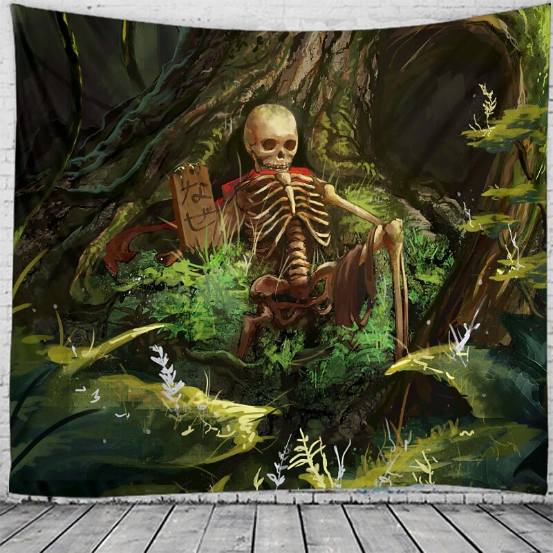 Halloween Decorations Tapestry Skeleton Wall Art Large Hanging Tapestry Mural Decor Photograph Backdrop Blanket Curtain Home Bedroom Living Room Graveyard2