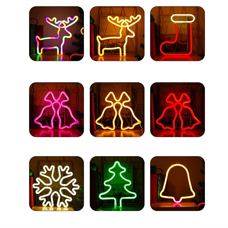 Christmas Neon Lights Decoration LED Neon Sign Light Love Deer Elk Bell Snowflake Sock Christmas Tree Shape Night Light for Weddings Party2