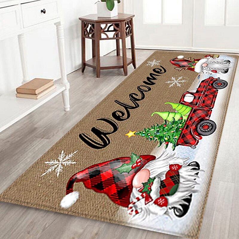 Christmas Decorations Runner Rug Gnomes Santa Claus Xmas Flannel Fabric Bathroom Entrance Door Home Decoration Floor Mat Kitchen Mat