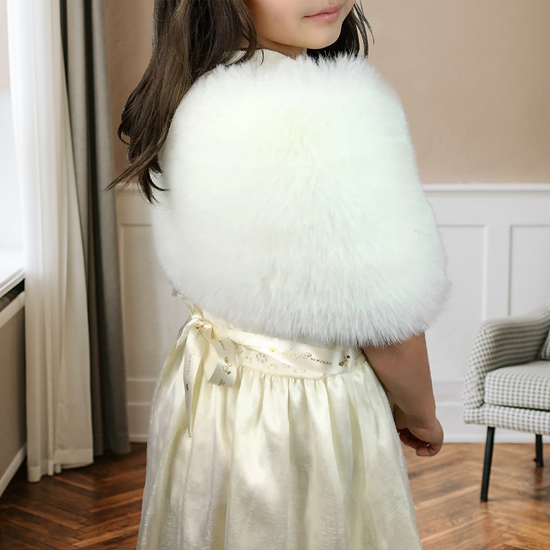 Faux Fur Wraps Shawls Kids' Wraps Pure Princess Sleeveless Faux Fur Wedding Wraps With Pure Color For Wedding Fall3