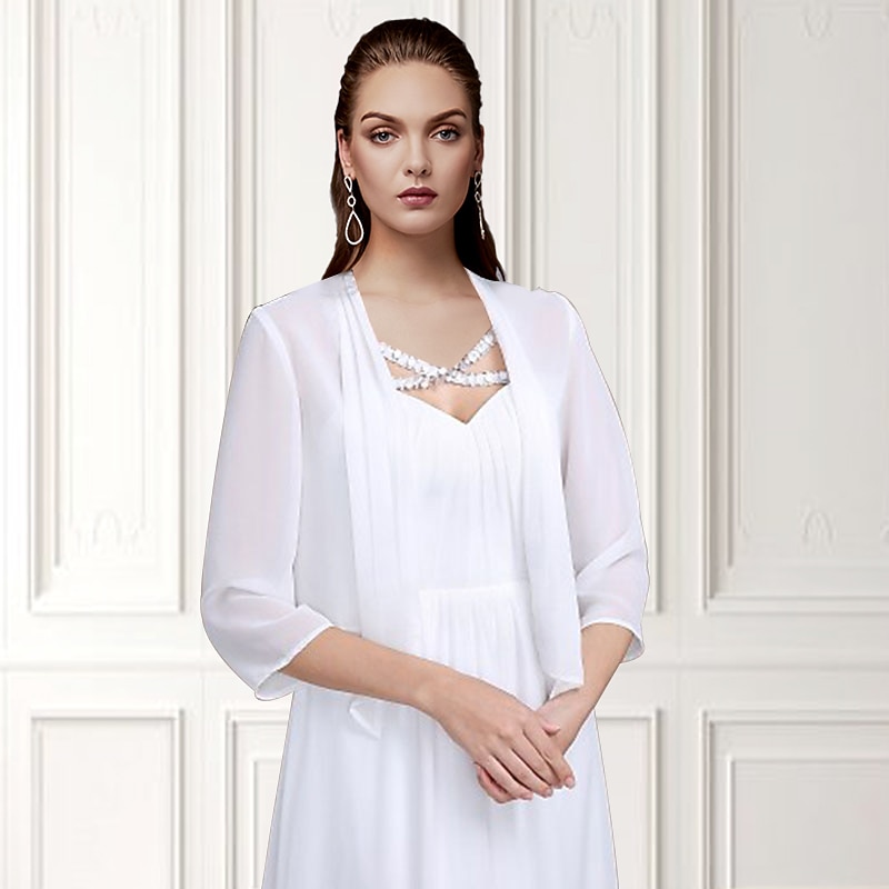 Shawls Bolero Ladies Elegant Casual Daily 3/4 Length Sleeve Chiffon Wedding Guest Wraps With Pure Color For Wedding Spring & Summer dress to impress