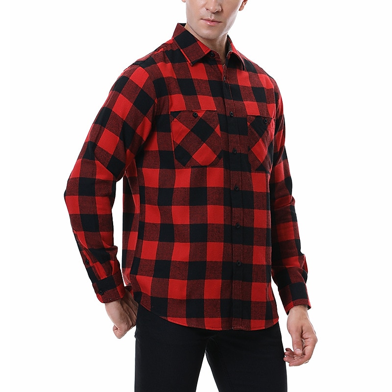 Men's Shirt Flannel Shirt Shirt Jacket Overshirt Plaid Street Daily Black White Yellow Red Long Sleeve Turndown Spring &  Fall Clothing Apparel Button-Down2