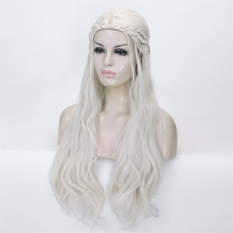 House of the Dragon Daenerys Targaryen  Wig Long Curly Braids Wig for Women Blonde Fairy Elf Cosplay Hair Wig  Party  Accessories  Wig Cap Halloween Wigs3
