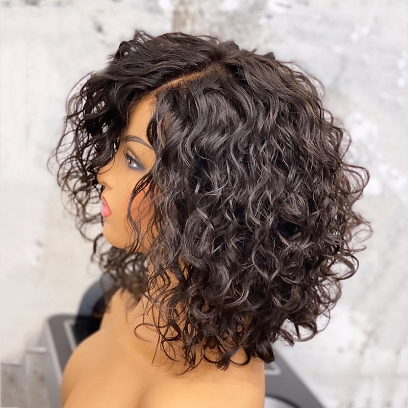 Remy Human Hair 13x4 Lace Front Wig Short Bob Side Part Brazilian Hair Loose Wave Black Wig 130% 150% Density with Baby Hair Smooth 100% Virgin With Bleached Knots Pre-Plucked For wigs for black women3