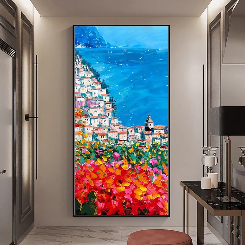 Mintura Handmade City Landscape Oil Paintings On Canvas Wall Art Decoration Modern Abstract Seascape Picture For Home Decor Rolled Frameless Unstretched Painting3