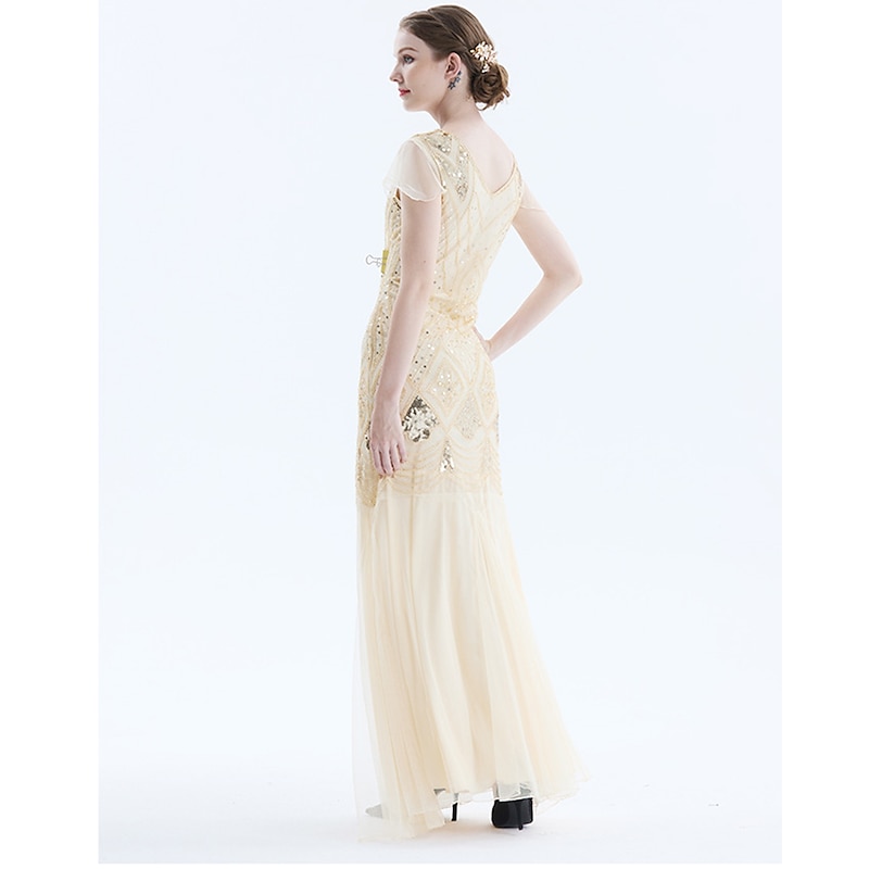 Roaring 20s 1920s Cocktail Dress Maxi Flapper Dress Dress Prom Dress Normal The Great Gatsby Charleston Wedding Guest Sequins Geometric Mermaid / Trumpet Deep V Fancy Dress Women's Halloween Carnival3