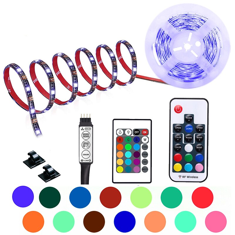 USB Led Strip Lights RGB Color Light Bar 14-95 inch TV Backlight Tit Including 24 Key IR 17 Key RF Controller PC Display Bedroom Game room Home Theater Atmosphere Light DC5V