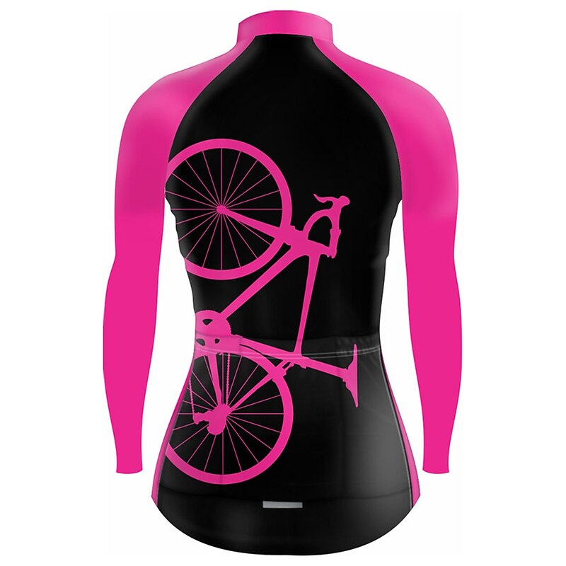 Women's Cycling Jersey Graphic Funny Long Sleeve Bike Jersey Top with 3 Rear Pockets Mountain Bike MTB Road Bike Cycling Quick Dry Reflective Strips Back Pocket Moisture Wicking Sports Rose Red3