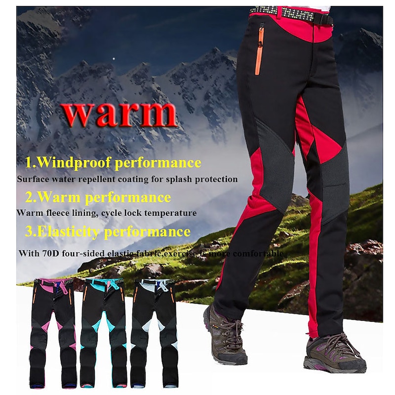 Women's Hiking Pants Trousers Fleece Lined Pants Softshell Pants Winter Outdoor Waterproof Windproof Thermal Warm Elastic Waist Fashion Bottoms Blue Red Skiing Camping Ski / Snowboard2