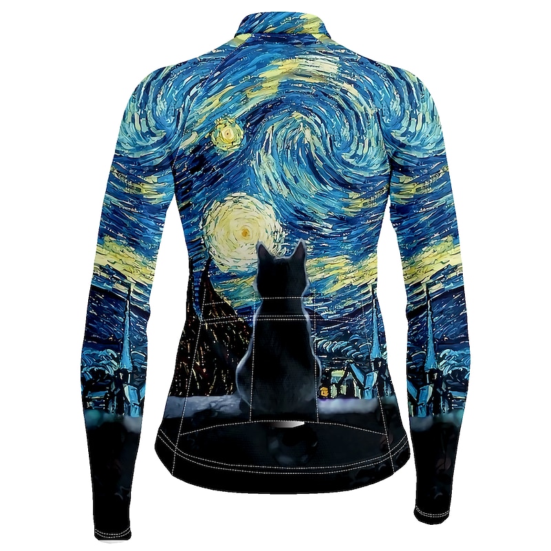 Women's Cycling Jersey Cat Funny Long Sleeve Bike Jersey Top with 3 Rear Pockets Mountain Bike MTB Road Bike Cycling Quick Dry Reflective Strips Back Pocket Moisture Wicking Sports Yellow Red Blue2