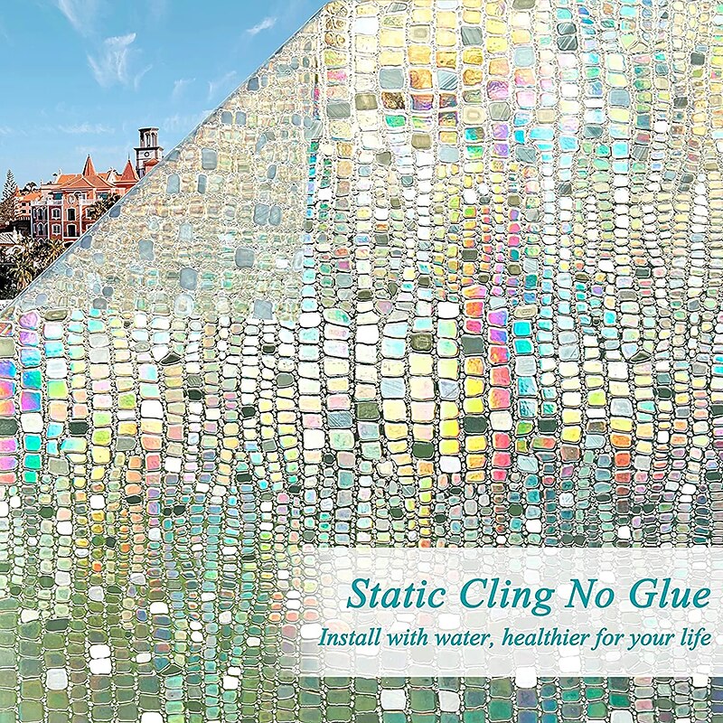 Stained Glass Window Film PVC Frosted Static Cling Rainbow Privacy Glass Film Window Privacy Sticker,Window Privacy Film Stained Glass Rainbow Clings Window Tinting Film for Home Bathroom3