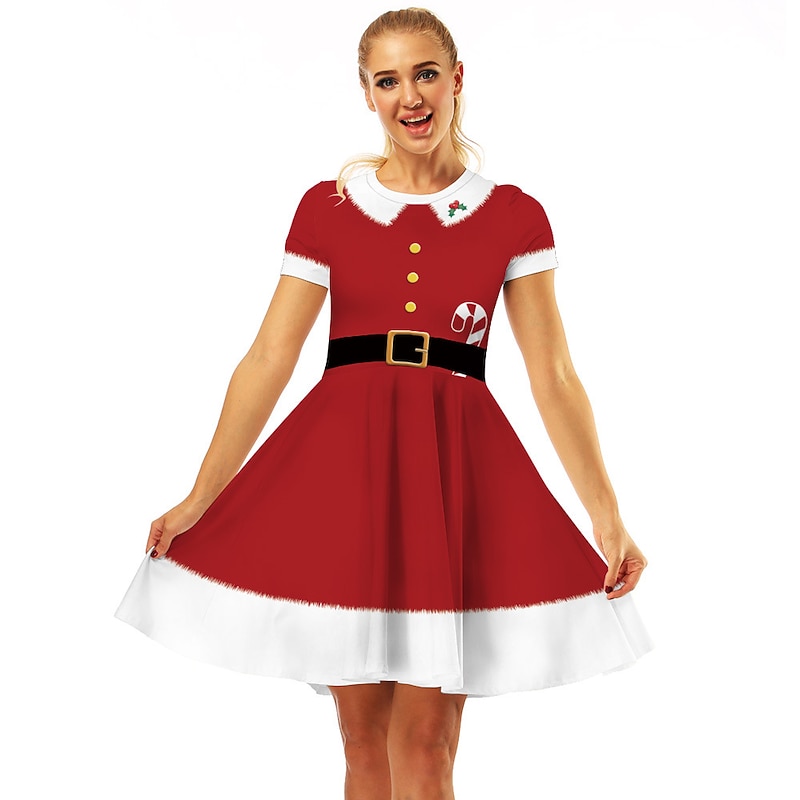 Santa Claus Elf Dress Fancy Christmas Dress Women's Christmas Dailywear Adults Christmas Carnival Masquerade Christmas Eve Christmas Party Dress