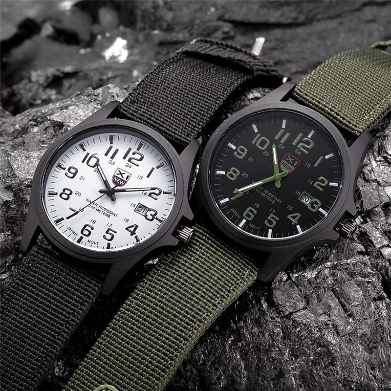 Quartz Watch for Men Analog Quartz Canvas Strap Watches Men Casual Auto Date Quartz Watch Military Army Green Watch Simple Analog Sport Man Wrist Watch3