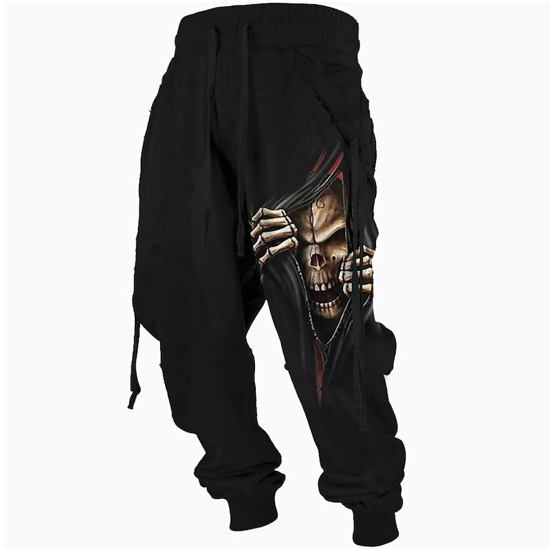 Halloween The Grim Reaper'S Hand Skull Mens Graphic Pants | Casual Sports Outdoor Black Cotton | Sweatpants Joggers Trousers Drawstring Side Pockets Elastic Waist Prints Comfort Breathable Daily Blend